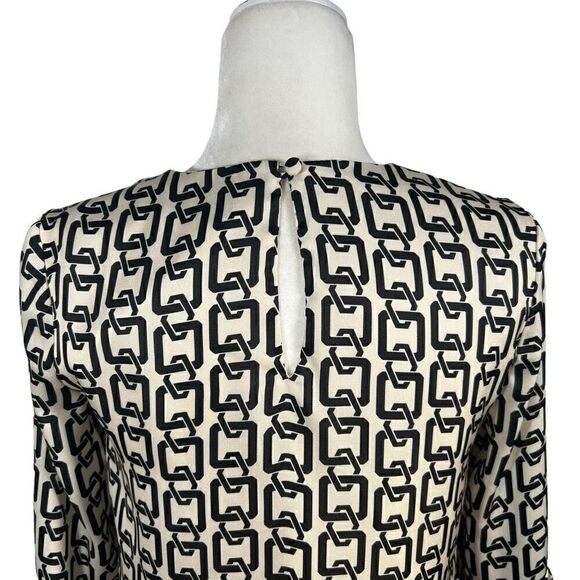 Milly Women's Black & White Keyhole Holly Bell-Sleeve Chain-Print Top Size 2 - Picture 7 of 14